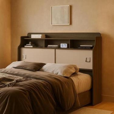 Imagem de cabeceira box casal 140cm jessica com 2 portas de correr nicho e prate