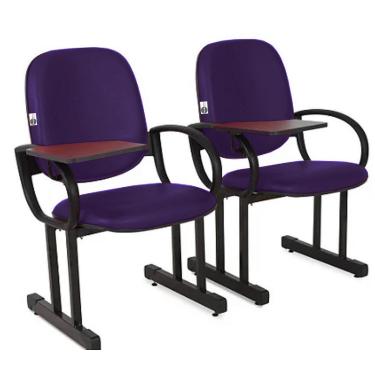 Imagem de 02 Cadeiras Escolar para Auditório e Escolas com Prancheta Linha Dallas Auditório Roxo