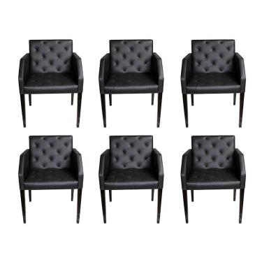 Imagem de Kit 6 Poltronas Nina Retrô Estilo Capitonê Em Tecido Sintético - Preto - Cor: Preto