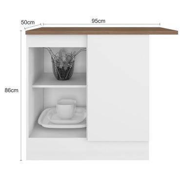 Imagem de Balcão Canto Reto Unna 1 Porta Branco Com Tampo Mdp - Poliman Móveis Branco