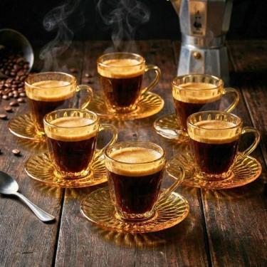 Imagem de Conjunto de 6 Xícaras de Café com Pires Vidro 90ml Majestic Âmbar Mimo