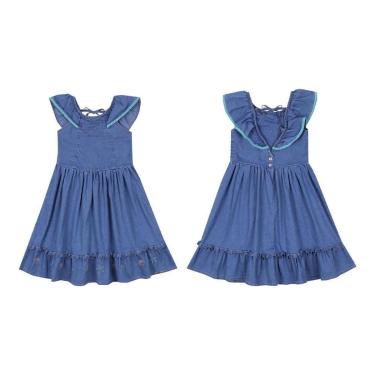 Imagem de Vestido Luxo Menina Infantil Jeans Bordado Paraiso Rf 15591-Feminino