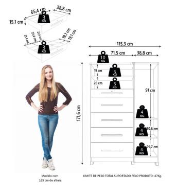 Imagem de Cômoda Com Sapateira E Cabideiro Multiuso 5 Gavetas 1 Porta Imperial Zanzini Branco