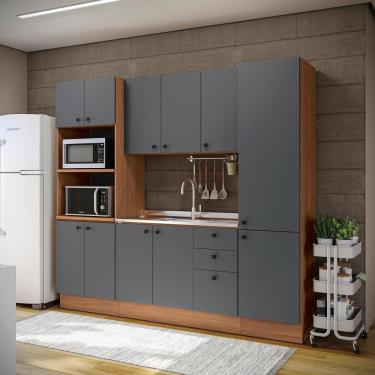 Imagem de Cozinha Modulada Pixel Kappesberg 100% Mdp Canela-cinza Sagrado 240cm