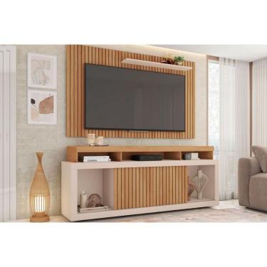 Imagem de Rack Bancada C/ Painel P/ Tv Até 60 Pol New Oscar Rodízios 180x174cm Buriti/off White - Caemmun