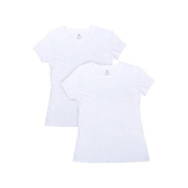 Imagem de Kit 2 Camisetas Hering Básica 4FAE Feminina, Branco, M