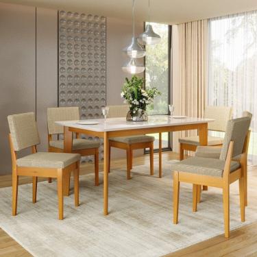 Imagem de Conjunto Sala de Jantar Siera 6 Lugares Retangular Madeira Maciça Miami Cerejeira/Focus