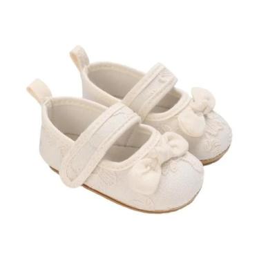 Imagem de Sapatos De Bebê Brancos De Renda Respiráveis Antiderrapantes Com Sola 