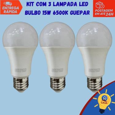Imagem de Lâmpada LED Bulbo 15W Bivolt 6500K  Guepar Kit com 3 unidades