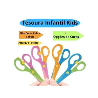 Imagem de Tesoura Escolar Infantil Kids Colorida Sem Ponta Segurança Artesanato 