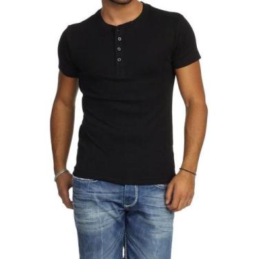Imagem de Camiseta HENLEY Classic Slim Fit Manga Curta Gola Redonda PRETA, Preto