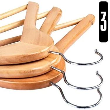 Imagem de Kit 3 Cabides Madeira Marfim Adulto Guarda Roupa Closet Calça Vestido 