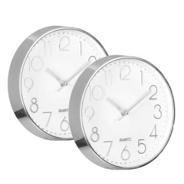 Imagem de Kit 2 Relógio Parede Cromado Redondo Cozinha Sala 20cm Decorativo Quar