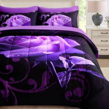 Imagem de Conjunto de edredom WONGS BEDDING Purple Queen com 7 peças