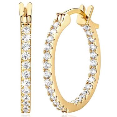 Imagem de Brincos MOMELF Gold 14K com zircônia cúbica de 15 mm para mulheres