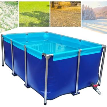 Imagem de Lona de PVC para lagoas com estrutura de cinto Piscina acima do solo Lona grande ao ar livre para cultura Koi Irrigação agrícola Armazenamento de água, 100 * 60 * 30 cm