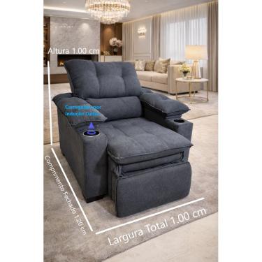 Imagem de Poltrona EST Reclinável Retrátil Bouclé Indução Porta Copos