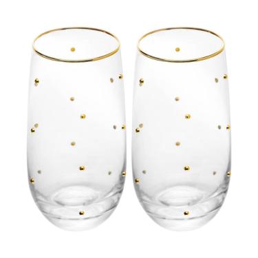 Imagem de Cj 2 Copos Altos de Vidro Transparente C/Fio de Ouro Balls 300ml Wolff