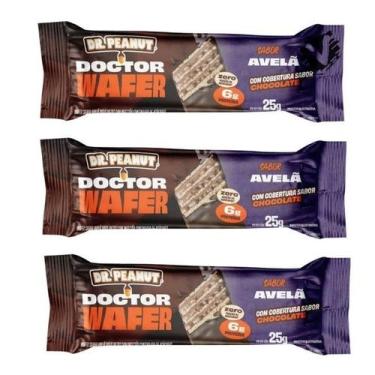 Imagem de Kit 3 Dr Peanut Barra Doctor Wafer Avelã 25g 6g Proteina Zero Açúcar