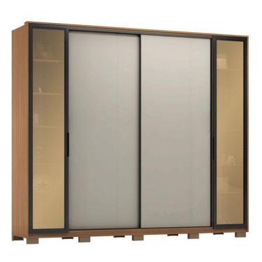 Imagem de Guarda Roupa Casal Laredo D44910KPE Amêndola Touch Nude Prime Flex com Portas de Vidro Reflecta e Pés - Demartez