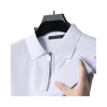 Imagem de Camisa Polo Masculina Slim Fit Respirável De Verão, Cor Sólida, Com Zí
