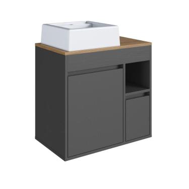 Imagem de Gabinete para Banheiro Suspenso com Cuba 60cm 1 Porta 1 Gaveta Bangladesh BA2066GF Grafite - Art In Móveis