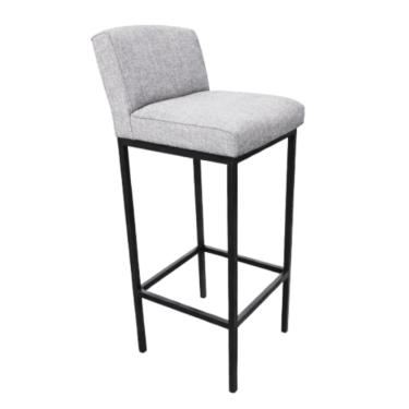 Imagem de Banqueta Viena Alta Estofada em Linho Cinza com Base de Metal Preto Liberty Móveis