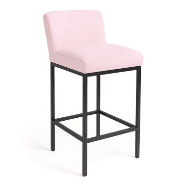 Imagem de Banqueta Viena Alta Estofada Veludo Rosa Bb com Base Metal Preto Liberty Móveis