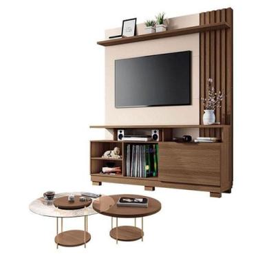 Imagem de Estante Home Theater Artheo Castanho Off White Com Kit Mesa De Centro 
