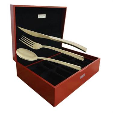 Imagem de Faqueiro Ravel Aço Inox Dourado com Estojo Madeira 101pç Fracalanza