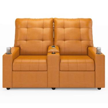 Imagem de Poltrona De Cinema Reclinável 2 Lugares Baú Usb Mallie Fh9 Pu Whisky - Mpozenato