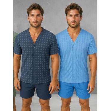Imagem de Kit 2 Pijamas Masculino Aberto Com Boõtes Manga Short Verão - PIJAMAS 