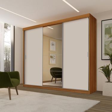 Imagem de Roupeiro Casal Imola 3 Portas de Correr 5 Gavetas 100% MDF com Trilhos em Alumínio e Espelho Carvalho-off