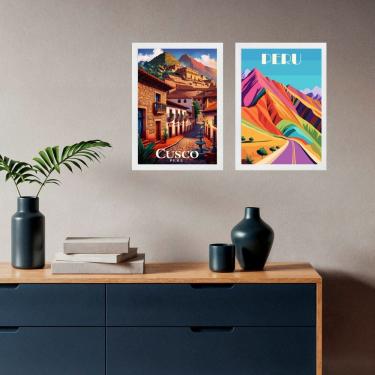 Imagem de Kit 2 Quadros Decorativos Peru Cusco 45x34cm