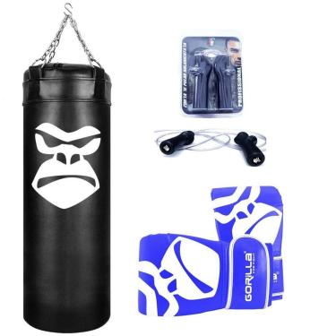 Imagem de Kit Boxe Saco De Pancada 90 Cm + Luva Bate Saco Pro + Corda De Pular PRO P + Suporte Te...
