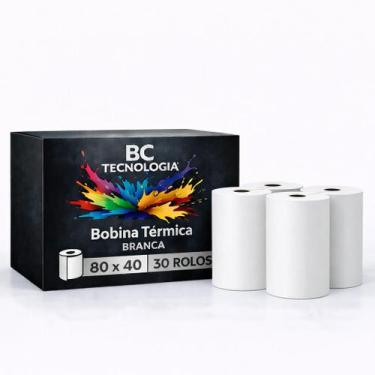 Imagem de Caixa com 30 Bobinas Térmicas 80x40 Branca Pdv Cupom Fiscal Senhas 48G