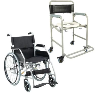 Imagem de Cadeira de Rodas Dobravel Aço Carbono até 100kg D100 Cadeira de Banho 