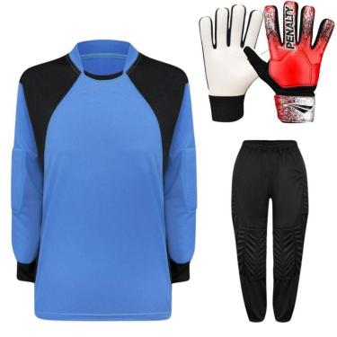 Imagem de Kit de Goleiro Infantil Camisa + Calça Acolchoada + Luva-Unissex