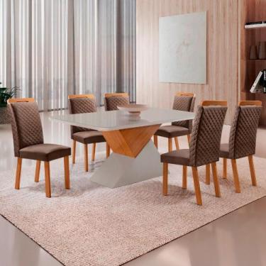 Imagem de Mesa de Jantar Aster 180cm Tampo Mdf Vidro Canto Copo Com 6 Cadeiras L
