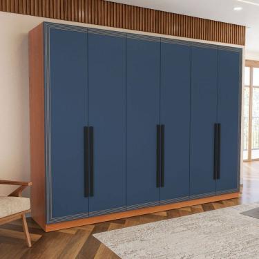 Imagem de Guarda-Roupa Casal Valência 6 Portas 4 Gavetas Freijó/Azul - Politorno