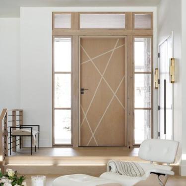 Imagem de Kit Porta de Madeira Frisada 215,5x86,5cm Batente 14cm Fechadura Manua