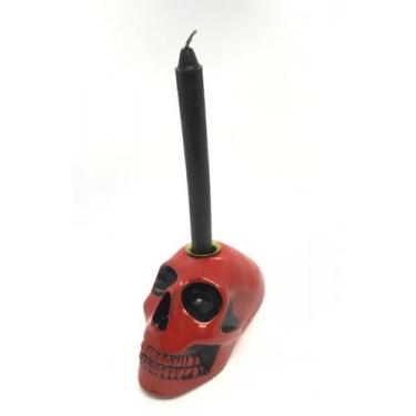 Imagem de Porta Velas Crânio Vermelho em Resina 10 cm - Lua Mistica