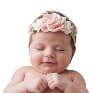 Imagem de Tiara Floral Rosa Elegante Para Bebê Menina Elegante - - anjo da mamãe