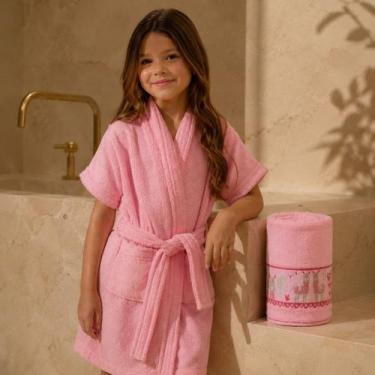 Imagem de Roupão e Toalha Infantil kit 2 pc Super Macio Menino Menina Cor:NudeTa