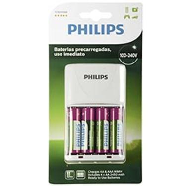 Imagem de Carregador de Pilhas Philips SCB2445NB com 4 Pilhas AA Recarregáveis 2400mAh Nimh Bivolt Preto 4 Unidades