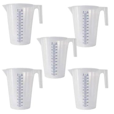 Imagem de Jarra Graduada 5L Kit 5 Unidades Escala Alto Relevo Branco Bremen