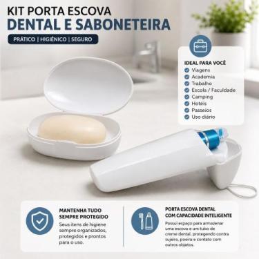 Imagem de Kit Porta Escova Dental e Saboneteira Branca Portátil em Plástico para