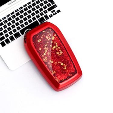 Imagem de WSWJDW Quicksand TPU Car Key Case Cover Chaveiro Ring Key Bag, apto para Toyota Hilux Fortuner Land Cruiser Camry Corolla Crown RAV4 Highland, A, vermelho