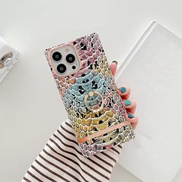 Imagem de Capa de telefone quadrada com estampa serpentina de luxo para iPhone 13 12 11 Pro Max TPU macio e macio e protetor de anel com capa protetora, azul, amarelo, para iPhone 11Pro Max
