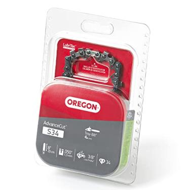 Imagem de Oregon Corrente Polesaw S34 AdvanceCut de 20,32 cm, barra guia de 20,32 cm, 34 elos de acionamento, passo: 3/8" baixa vibração, calibre de 0,127 cm, serve para serra de mastro Troy-Bilt